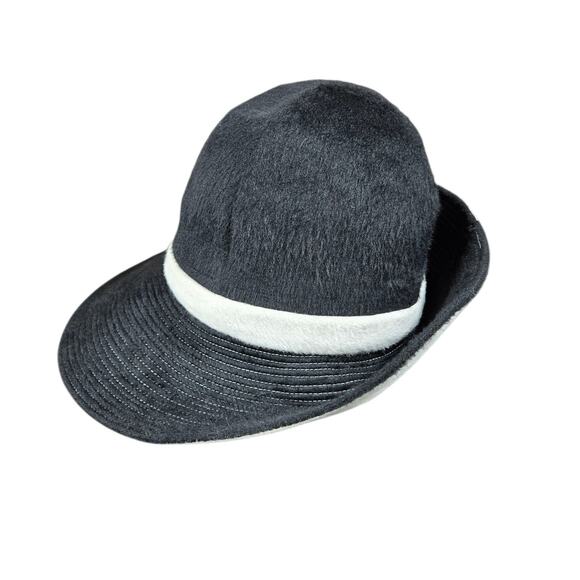 Vintage Jami Hat Wide‎ Brim Fitted Womens Medium Black White Fuzzy 90s Elegant main image 4